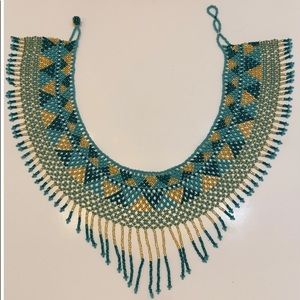 Handmade Broad beaded Necklace Turquoise Color